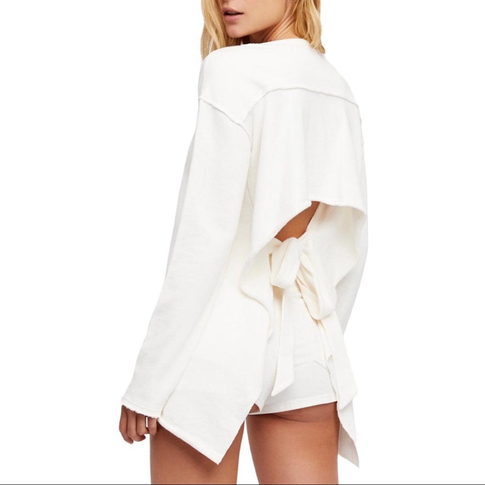 Free People Beach Tie Back White Sweatshirt